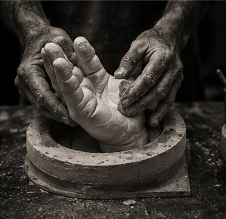 Hands being cast in plaster